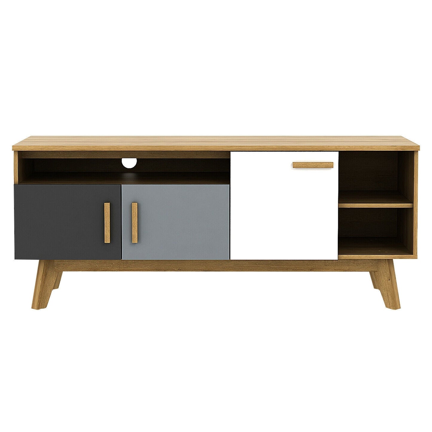 Mueble para TV de 65 pulgadas con 3 armarios de almacenamiento y 3 estantes abiertos para salón