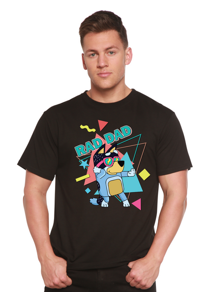 Rad Dad Bluey men's bamboo short sleeve graphic t-shirt black with colorful print on Tampa Home & Garden Store