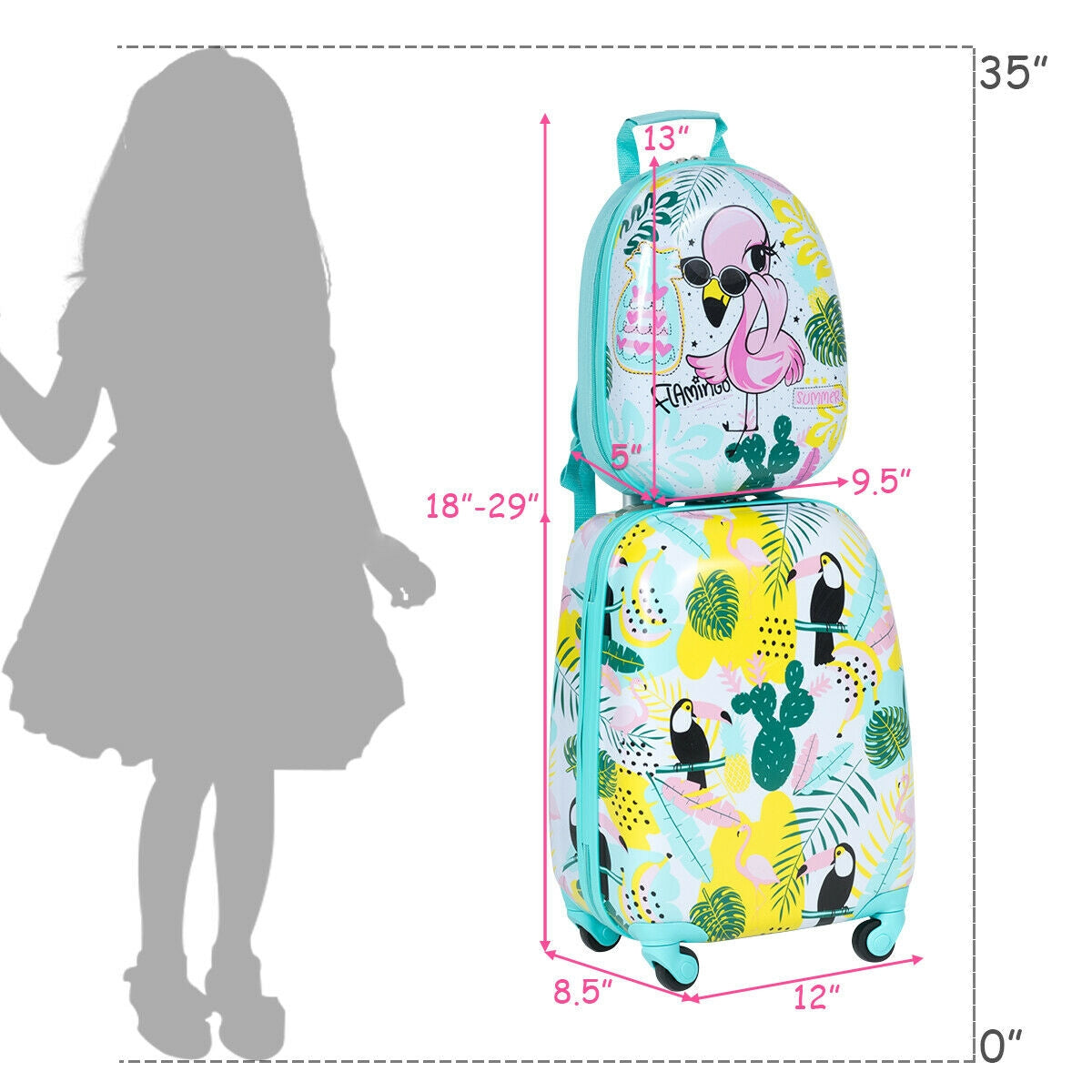 GemGear 2-piece kids luggage: 12-inch backpack and 16-inch rolling suitcase with tropical print on Tampa Home & Garden Store