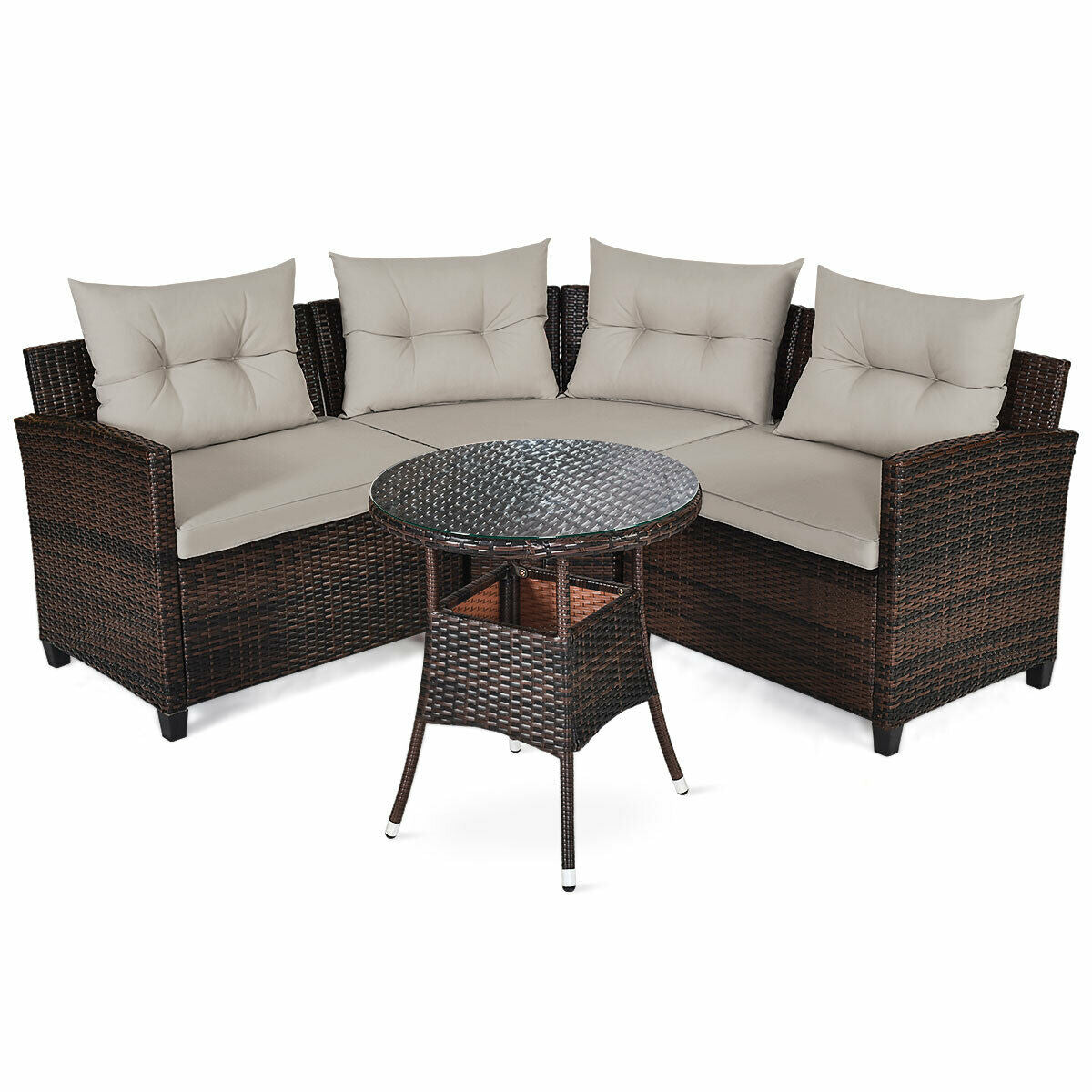 4 Pieces Outdoor Cushioned Rattan Furniture Set-Turquoise
