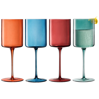 Tonal Ribbed Stemmed Wine Glassware Set of Four