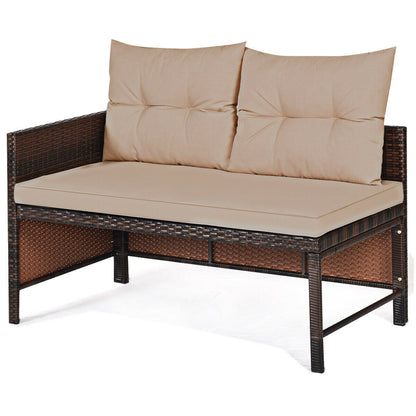 Juego de sofá de ratán de mimbre para patio de 3 piezas - Beige