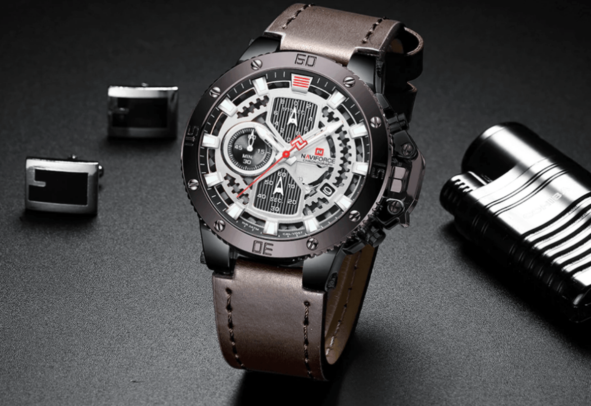 Stevvex ST1N600MK men's casual waterproof watch with brown leather strap and skeleton dial on Tampa Home & Garden Store