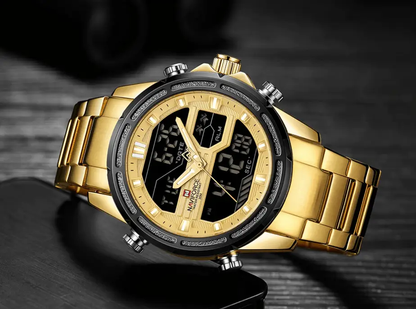 Mens Waterproof Analog Digital Watch Stainless