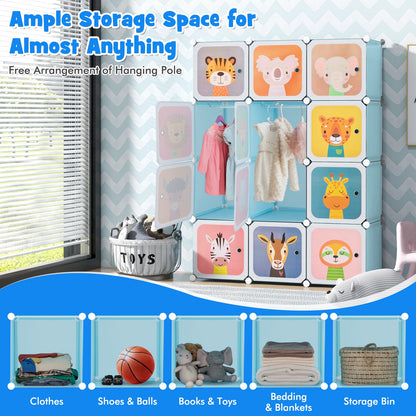 12 Cube Kids Wardrobe Closet with Hanging Section and Doors