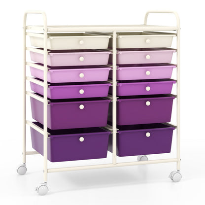 Carrito rodante de 12 cajones para almacenamiento, organizador de papel para álbum de recortes, contenedores - Negro