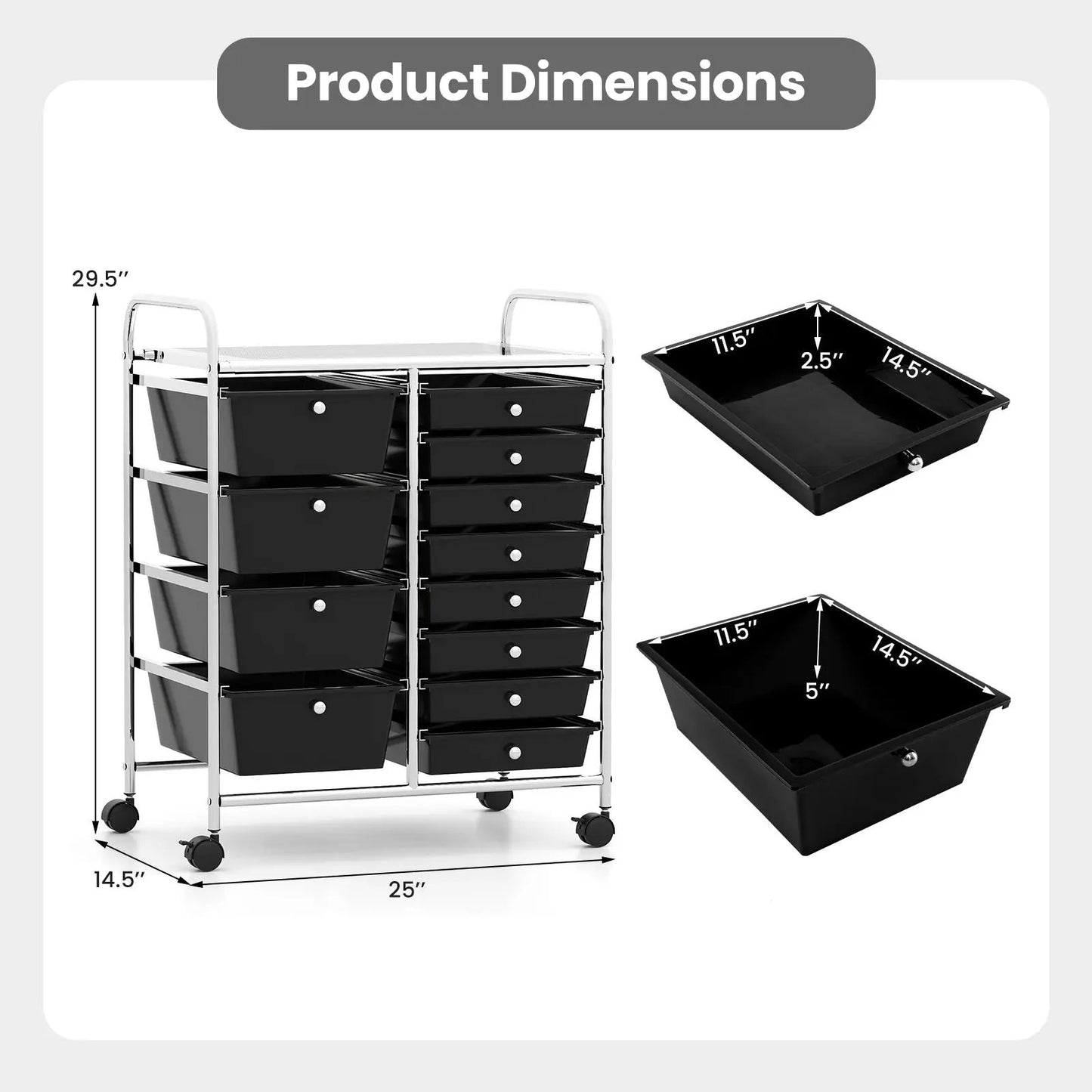 12-Drawer Rolling Cart with Multi-Use Storage
