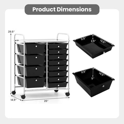 12-Drawer Rolling Cart with Multi-Use Storage
