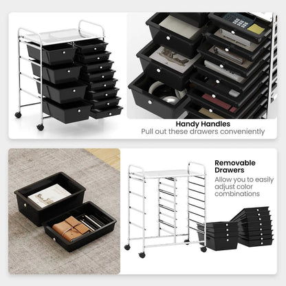 12-Drawer Rolling Cart with Multi-Use Storage