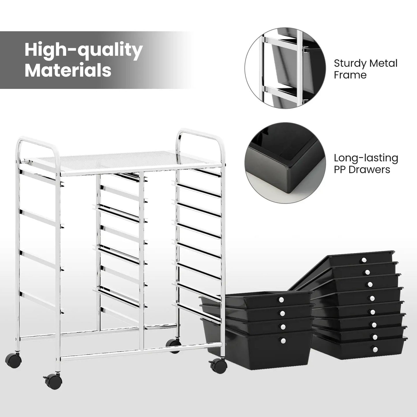 12-Drawer Rolling Cart with Multi-Use Storage