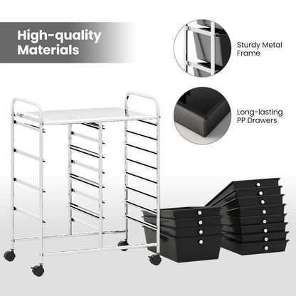 12-Drawer Rolling Cart with Multi-Use Storage