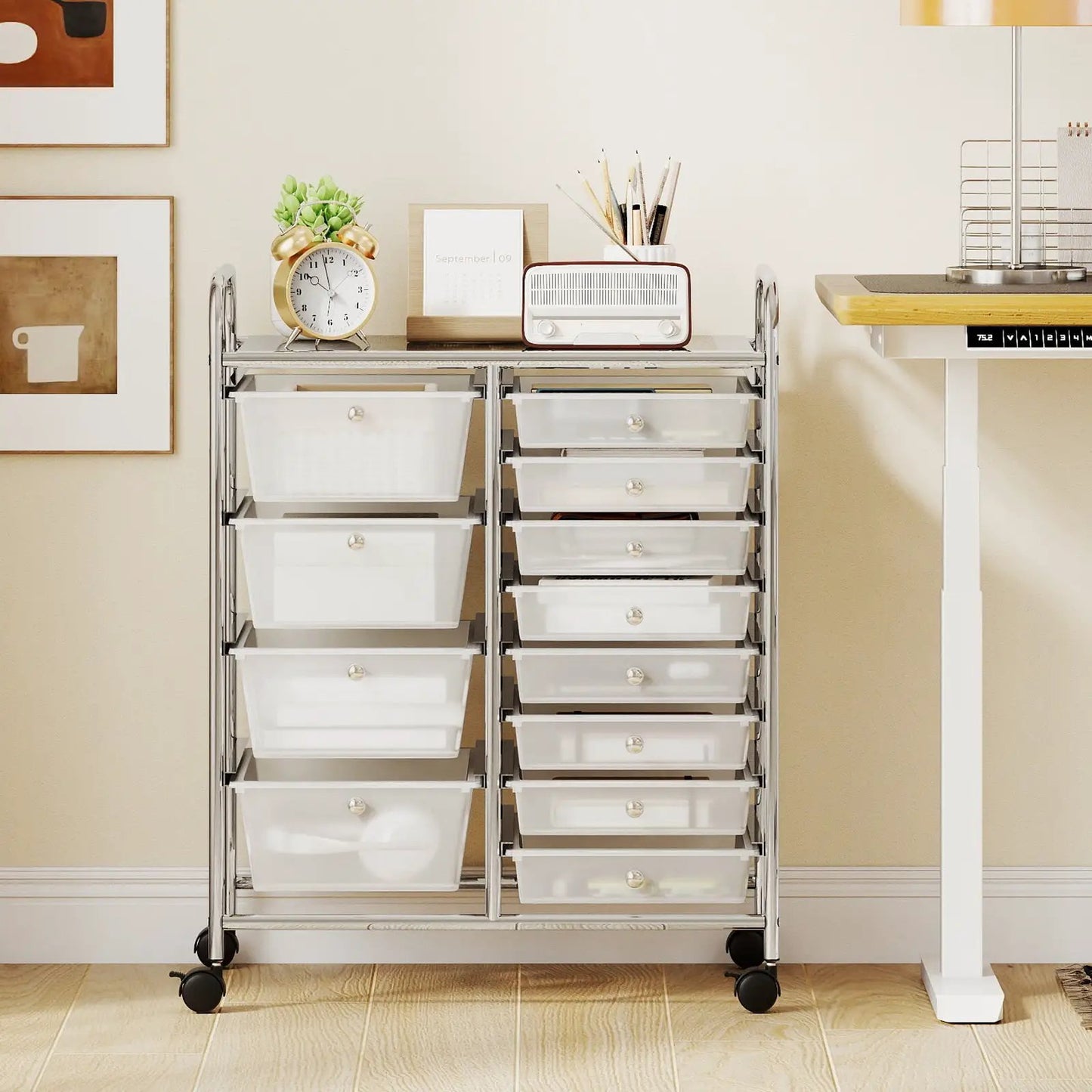 12-Drawer Rolling Cart with Multi-Use Storage