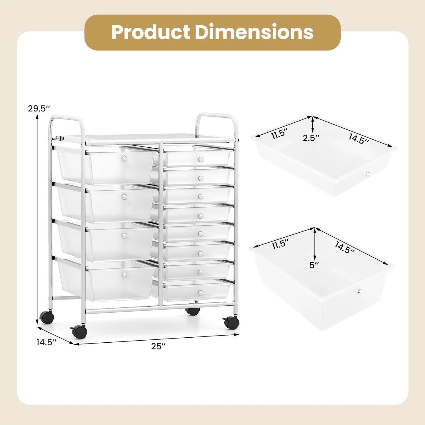 12-Drawer Rolling Cart with Multi-Use Storage