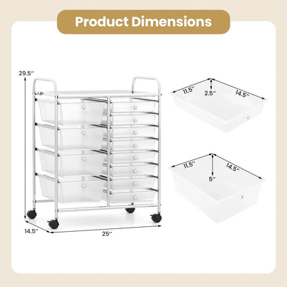 12-Drawer Rolling Cart with Multi-Use Storage