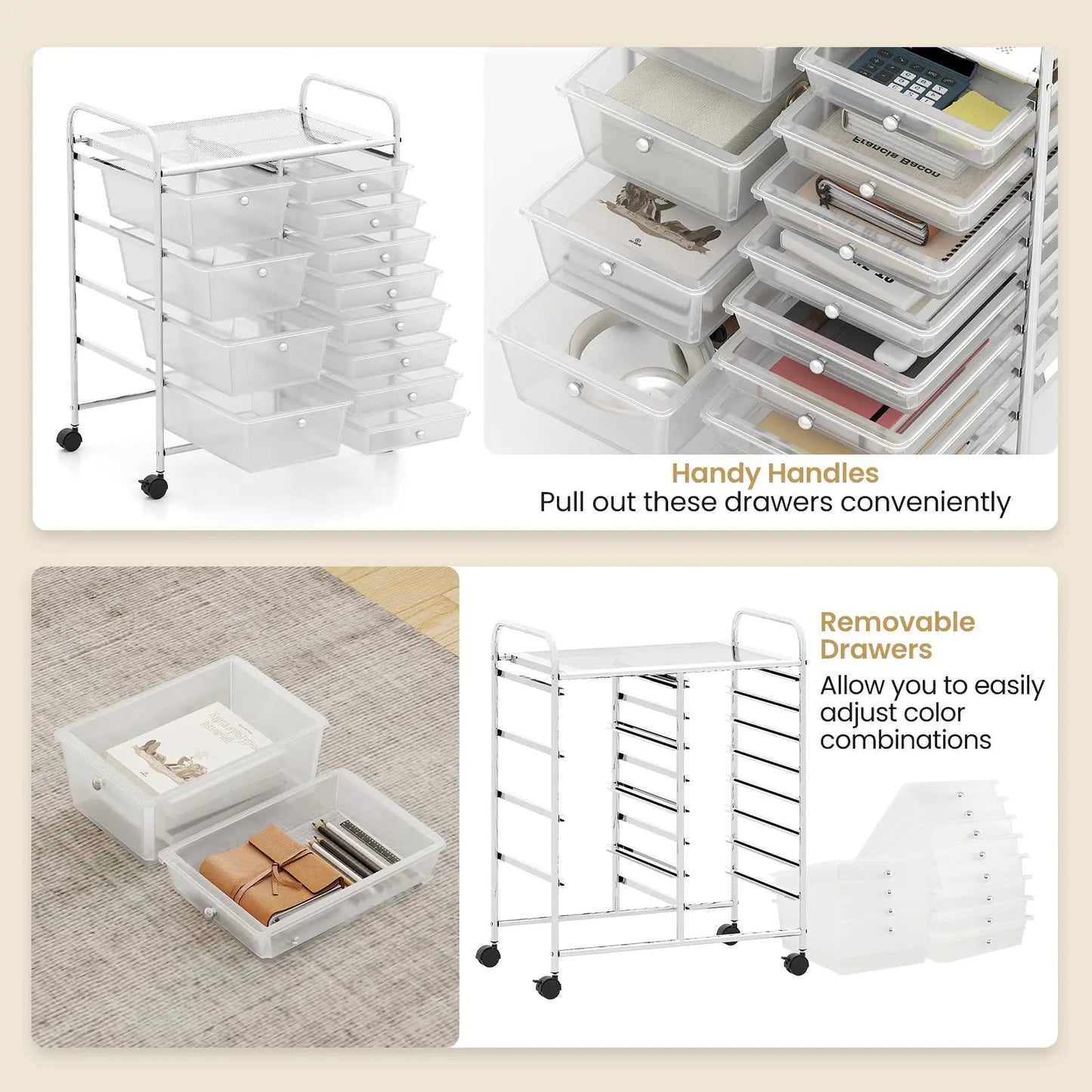 12-Drawer Rolling Cart with Multi-Use Storage