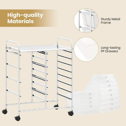 12-Drawer Rolling Cart with Multi-Use Storage