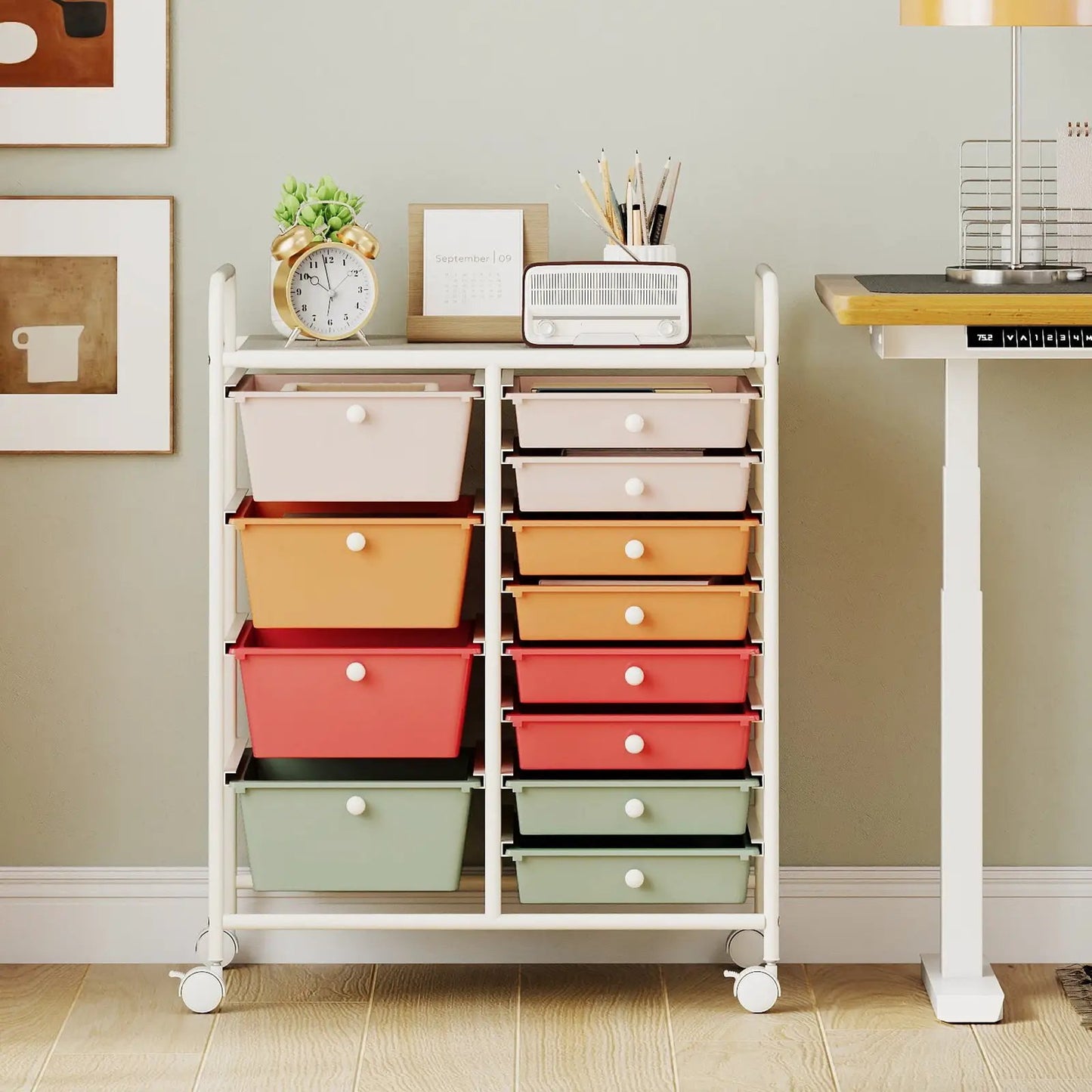 12-Drawer Rolling Cart with Multi-Use Storage