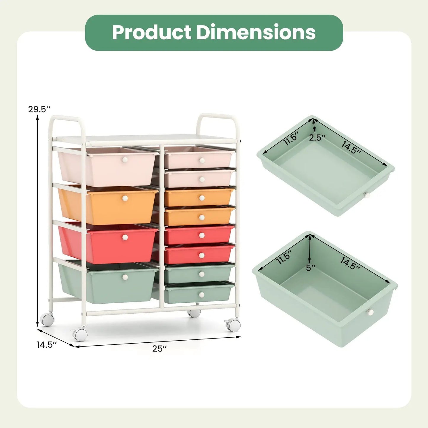 12-Drawer Rolling Cart with Multi-Use Storage