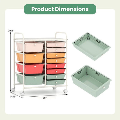 12-Drawer Rolling Cart with Multi-Use Storage