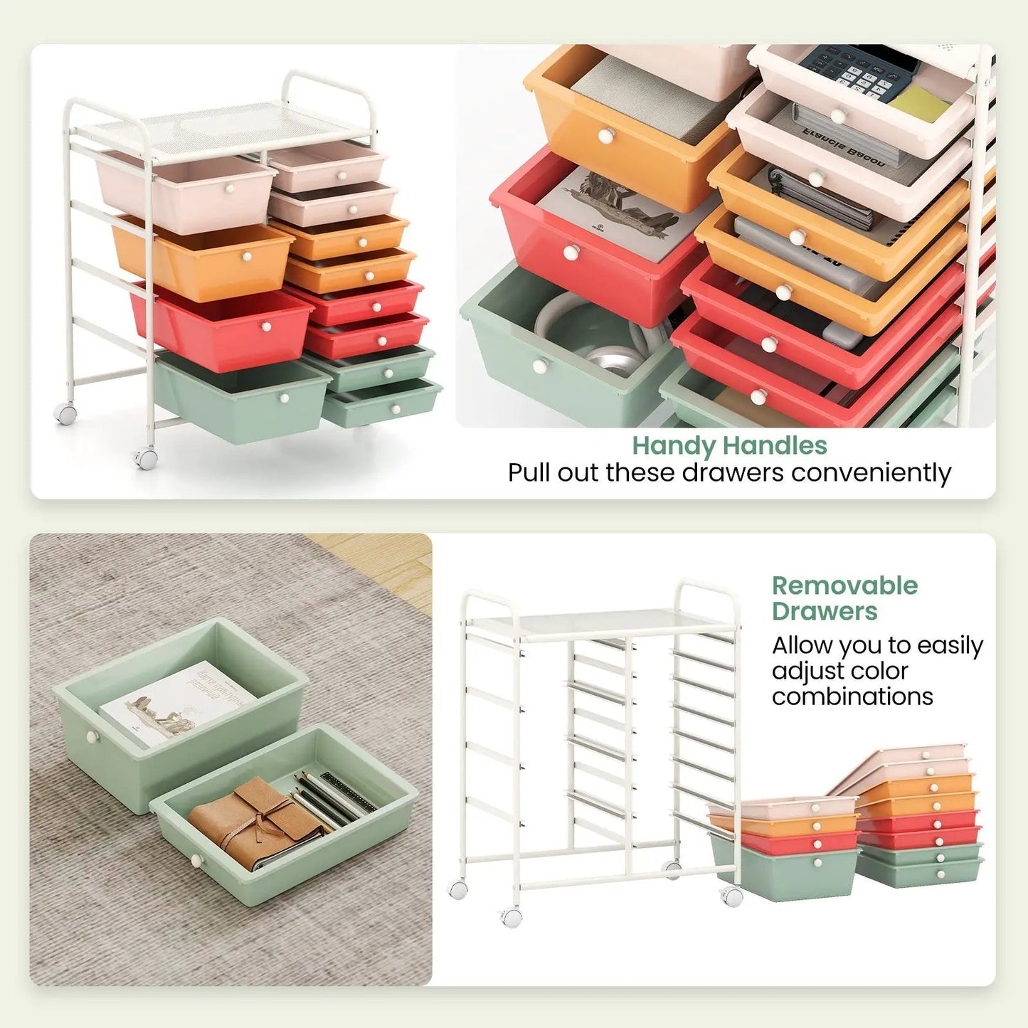 12-Drawer Rolling Cart with Multi-Use Storage