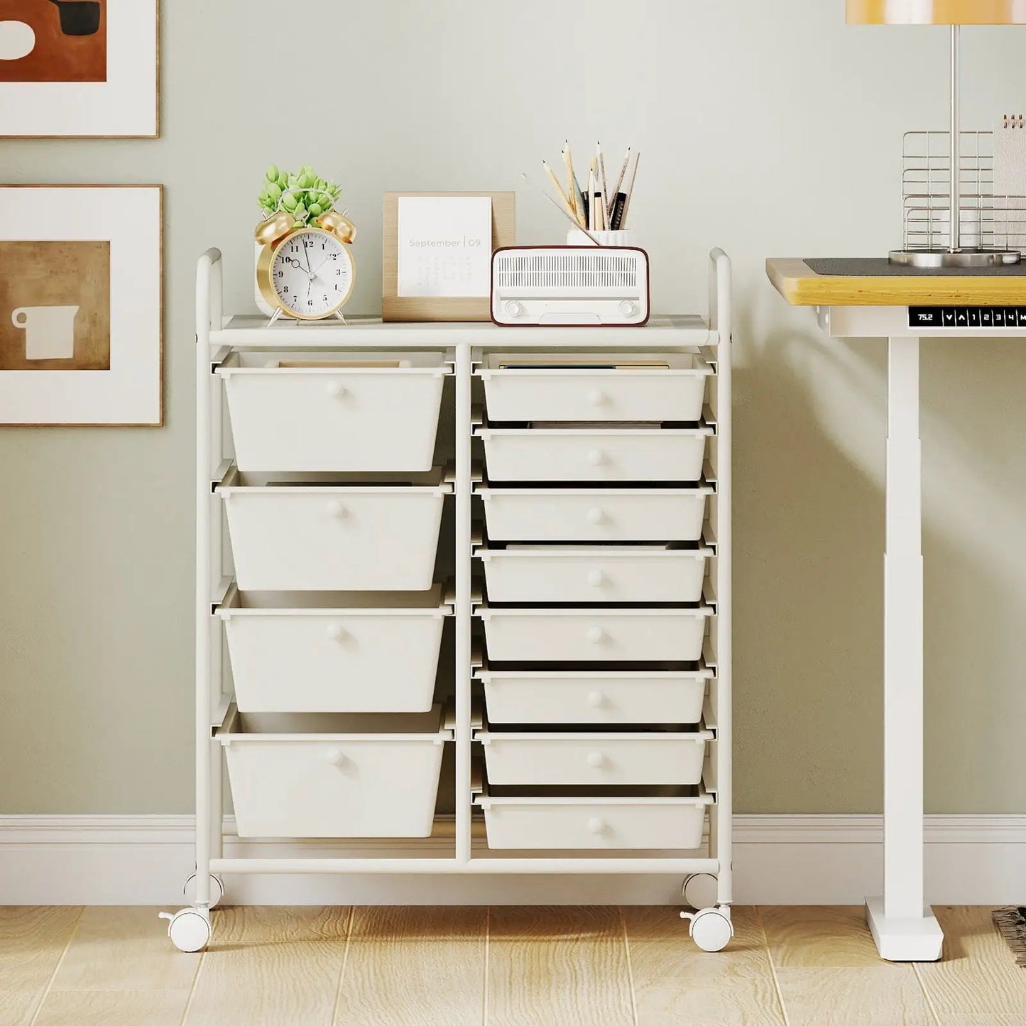 12-Drawer Rolling Cart with Multi-Use Storage