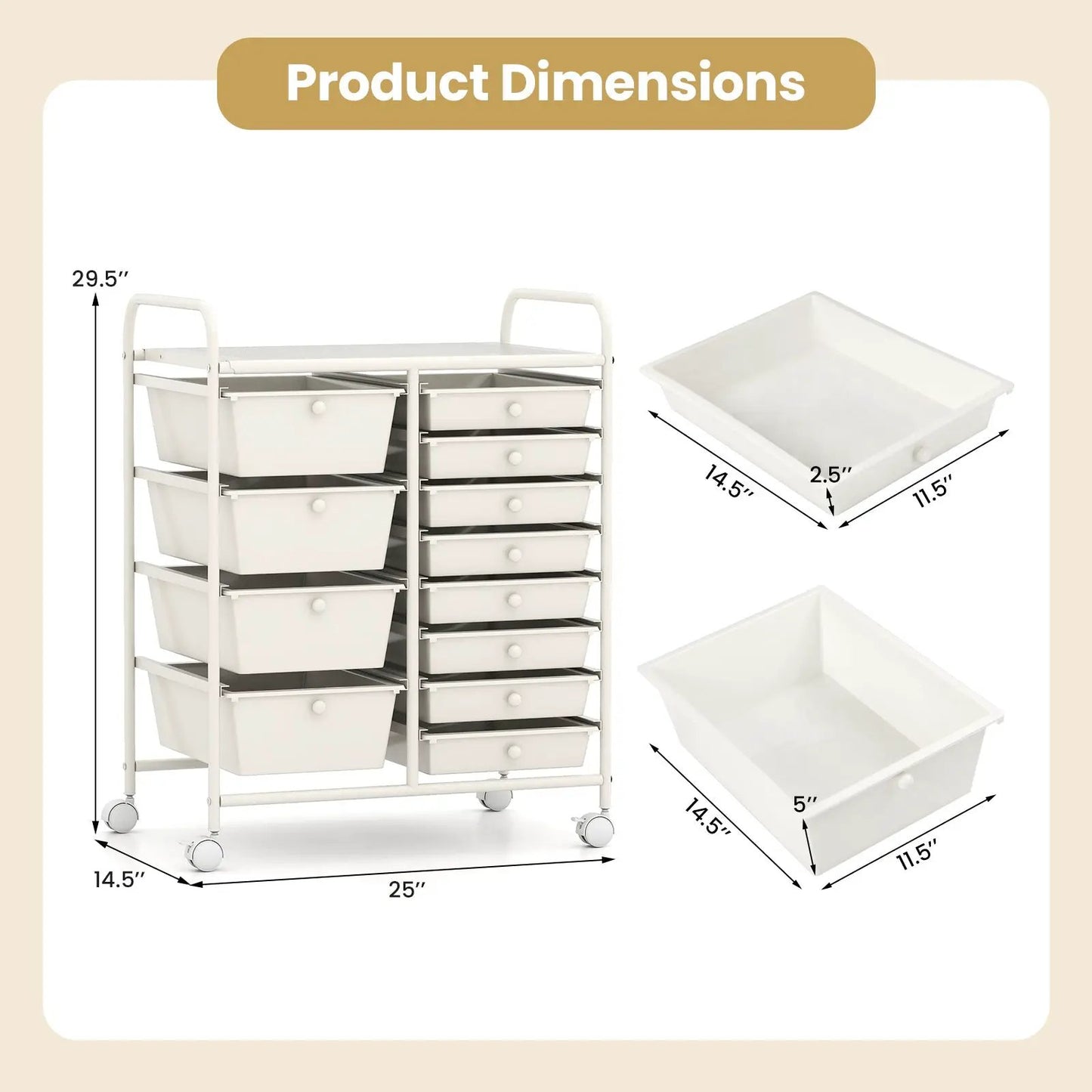 12-Drawer Rolling Cart with Multi-Use Storage