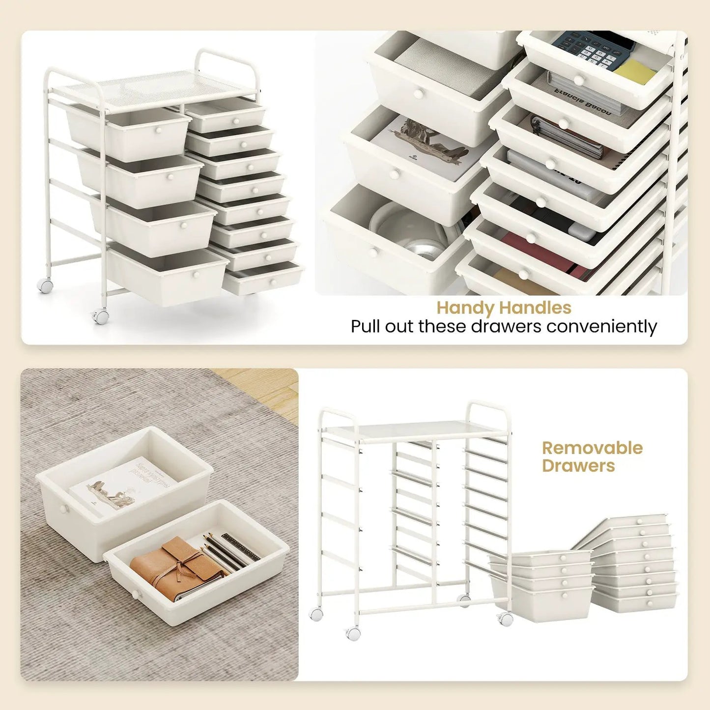 12-Drawer Rolling Cart with Multi-Use Storage