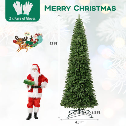12 FT Tall Prelit Hinged Artificial Christmas Tree with 2536 PVC Branch Tips