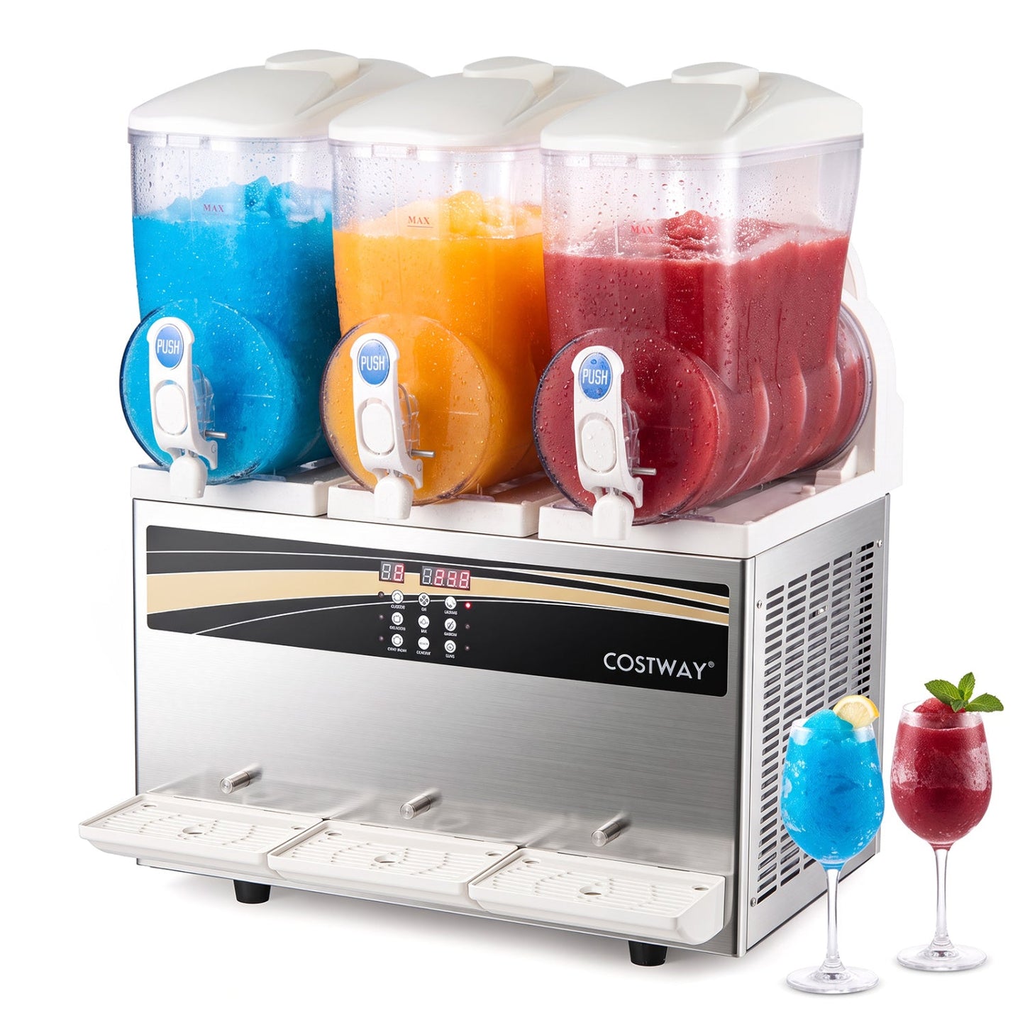 Commercial Slushy Dispenser 12 Gal 3-tank blue/orange/red slush with PUSH levers COSTWAY on Tampa Home & Garden Store