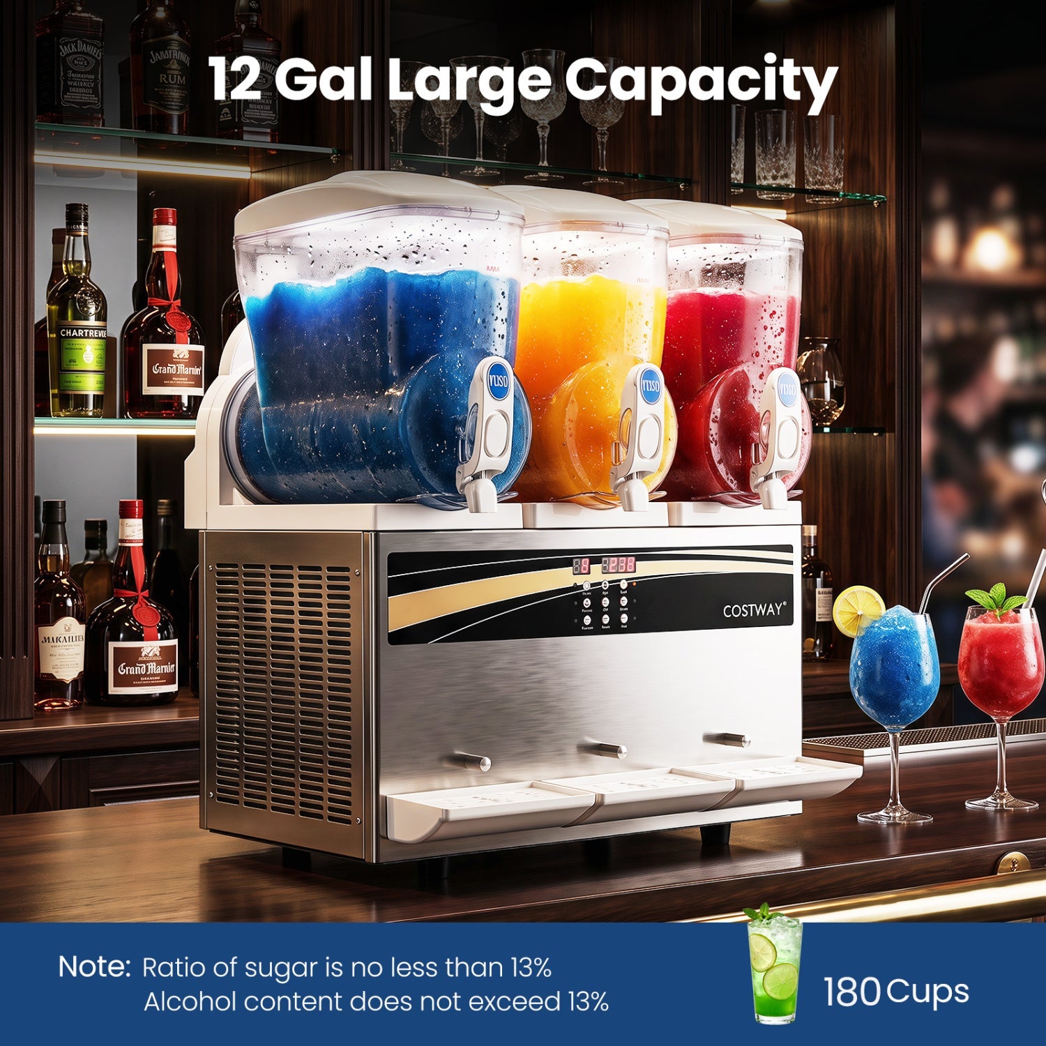 Commercial Slushy Dispenser 12 Gal triple-tank DirectDeals with blue, yellow & red slush on Tampa Home & Garden Store