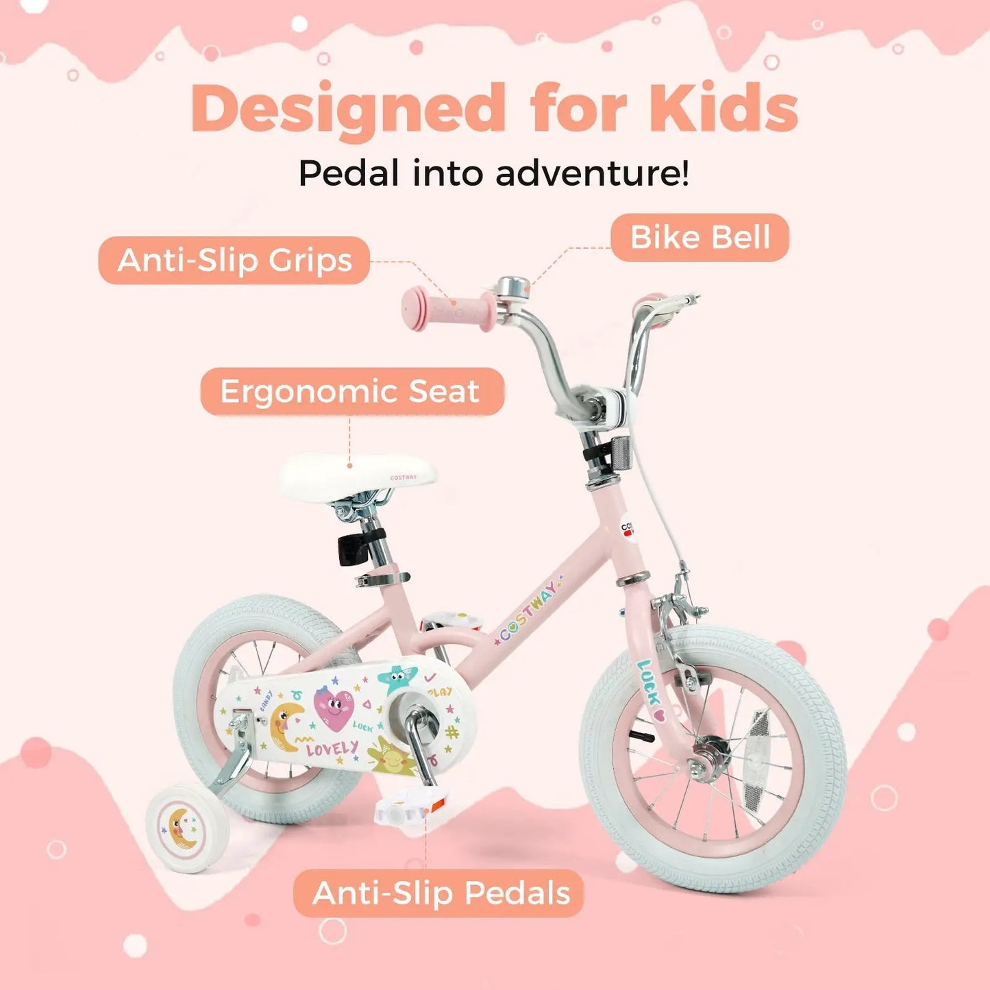 Kids Bike 12 To 18 Inch With Training Wheels Pink
