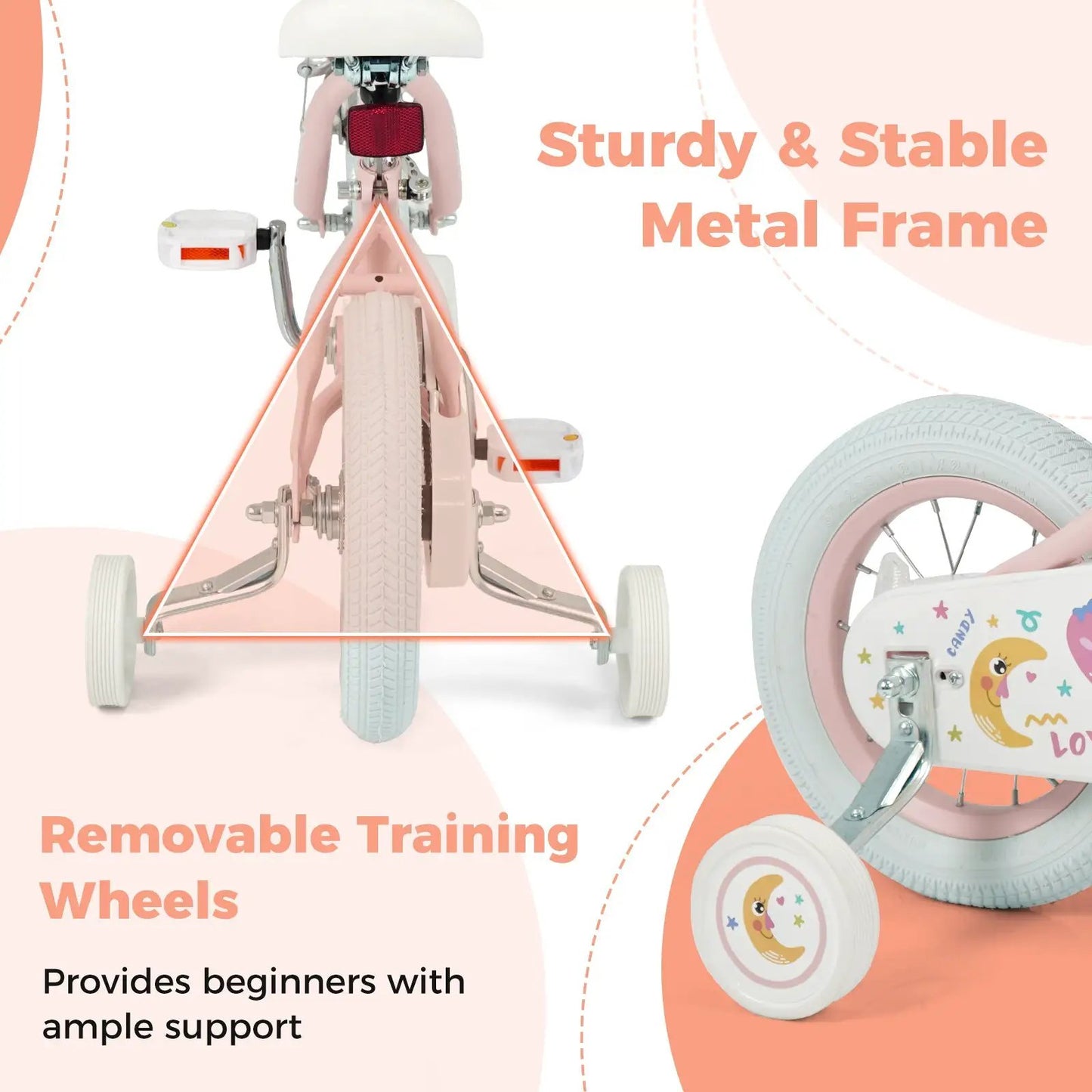 Kids Bike 12 To 18 Inch With Training Wheels Pink