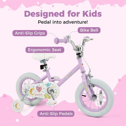 Kids Bike 12 18 Inch with Training Wheels Purple