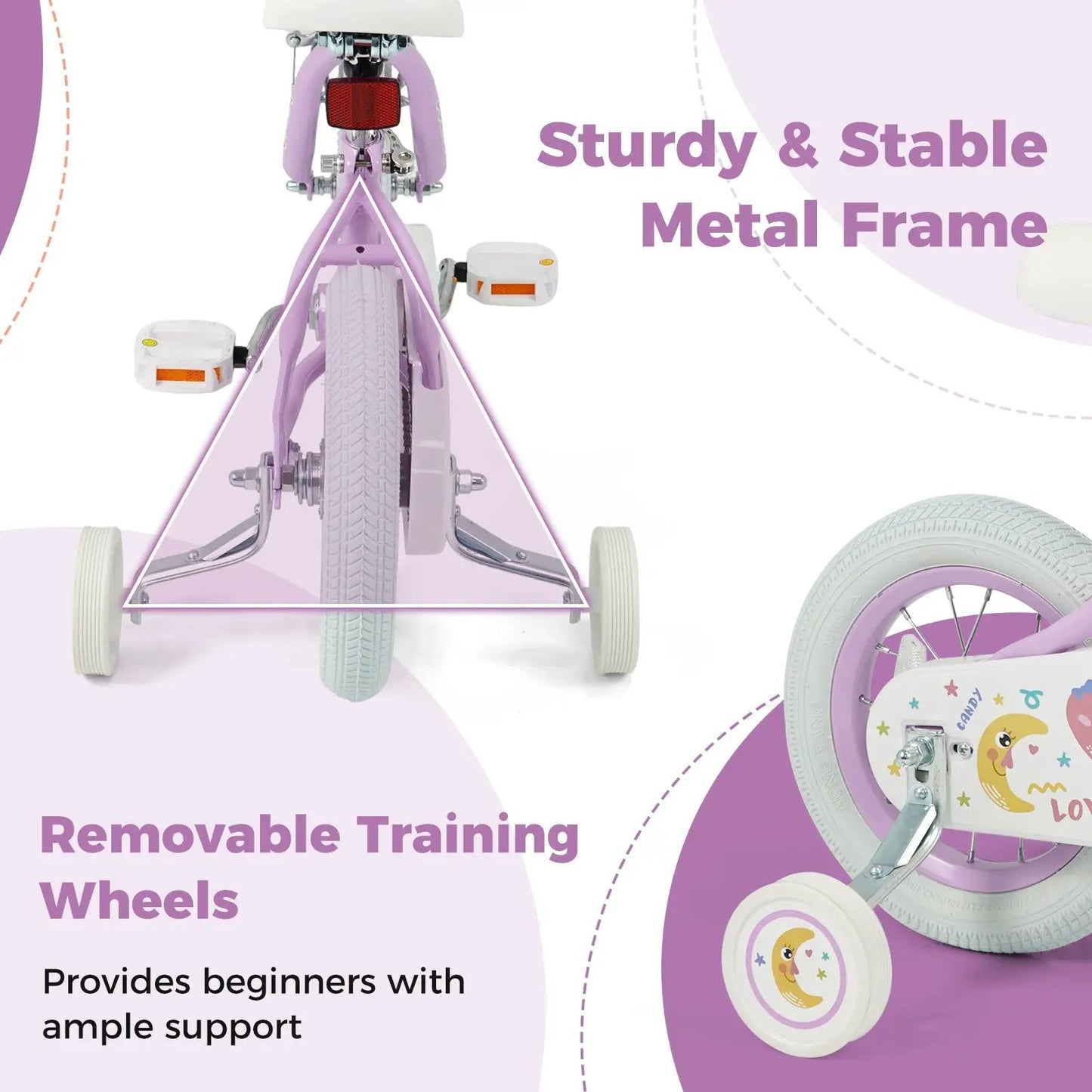 Kids Bike 12 18 Inch with Training Wheels Purple