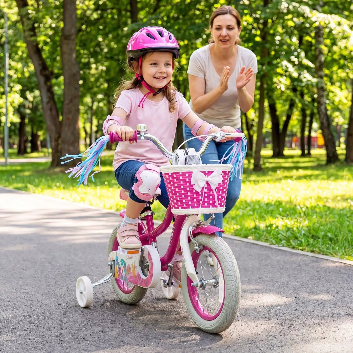 Kids Bike 18 Inch With Training Wheels Rose Red