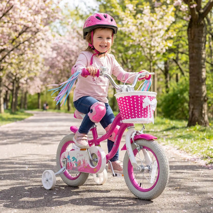 Kids Bike 18 Inch With Training Wheels Rose Red