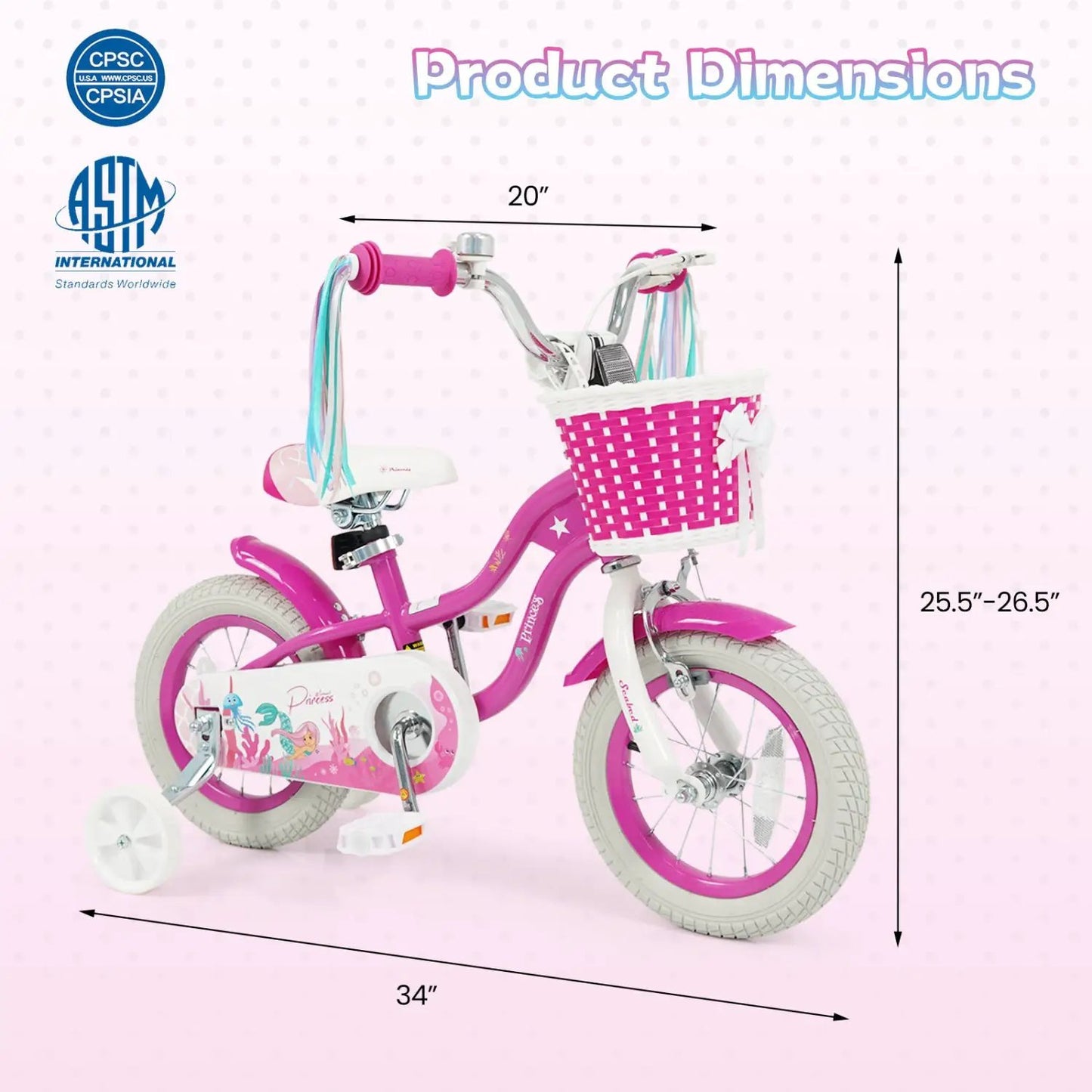 Kids Bike 18 Inch With Training Wheels Rose Red
