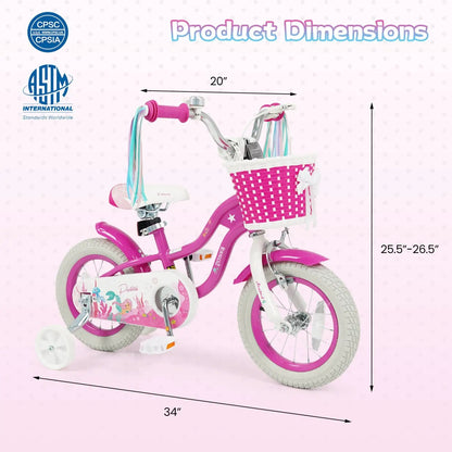 Kids Bike 18 Inch With Training Wheels Rose Red