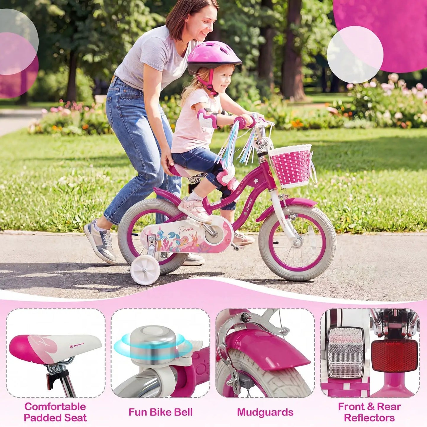 Kids Bike 18 Inch With Training Wheels Rose Red