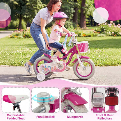 Kids Bike 18 Inch With Training Wheels Rose Red
