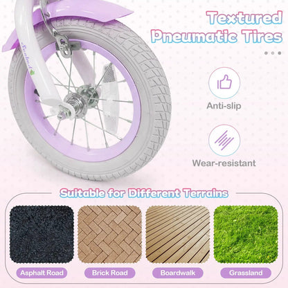 Kids Bike 12-20 Inch With Training Wheels Purple