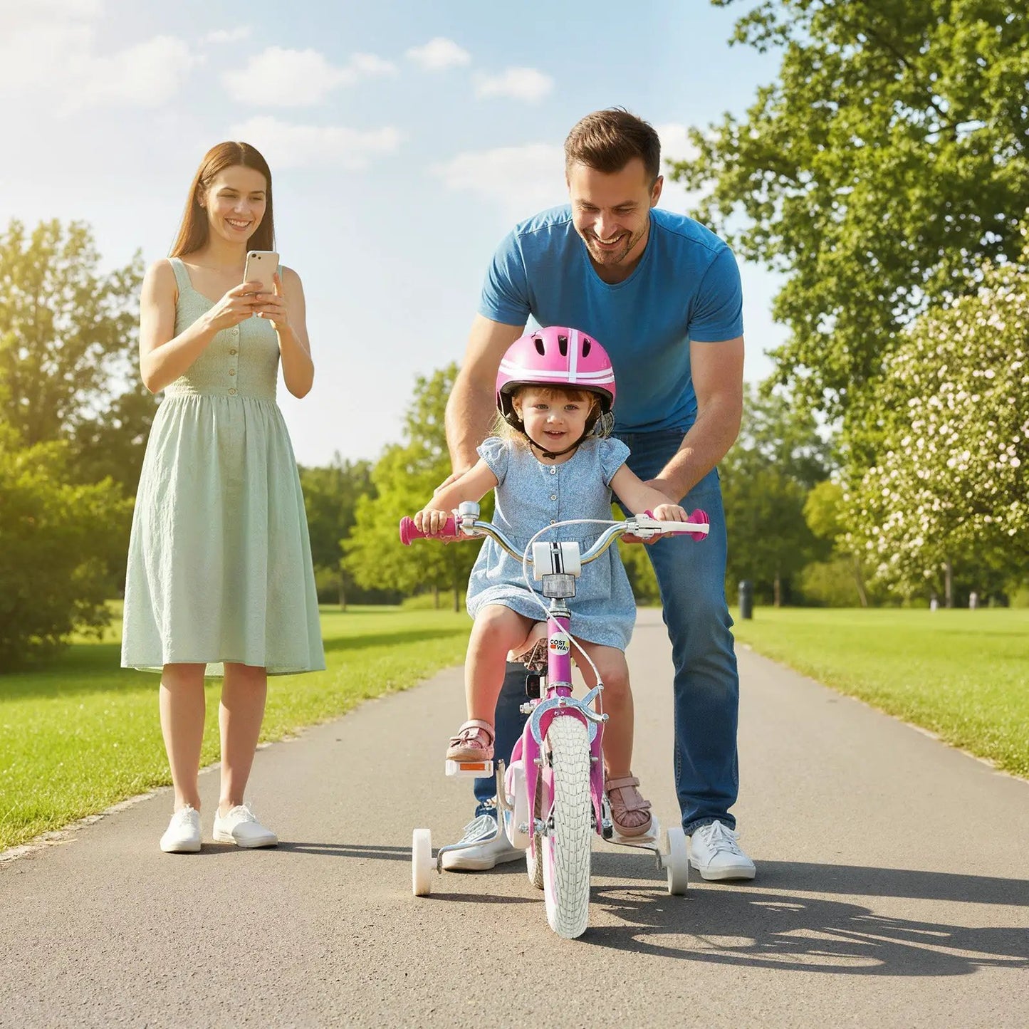 Kids Bike 12-18 Inch with Training Wheels Pink