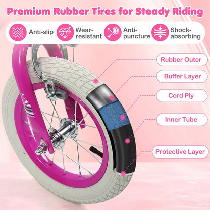 Kids Bike 12-18 Inch with Training Wheels Pink
