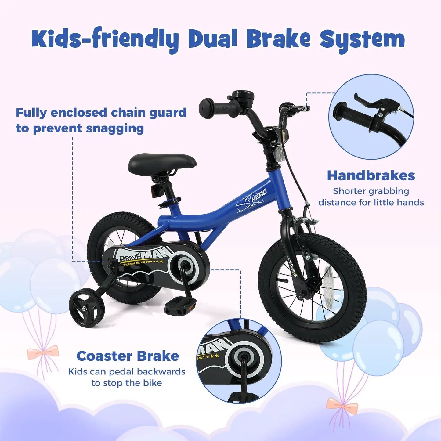 Kids 14-Inch Bike With Training Wheels Navy