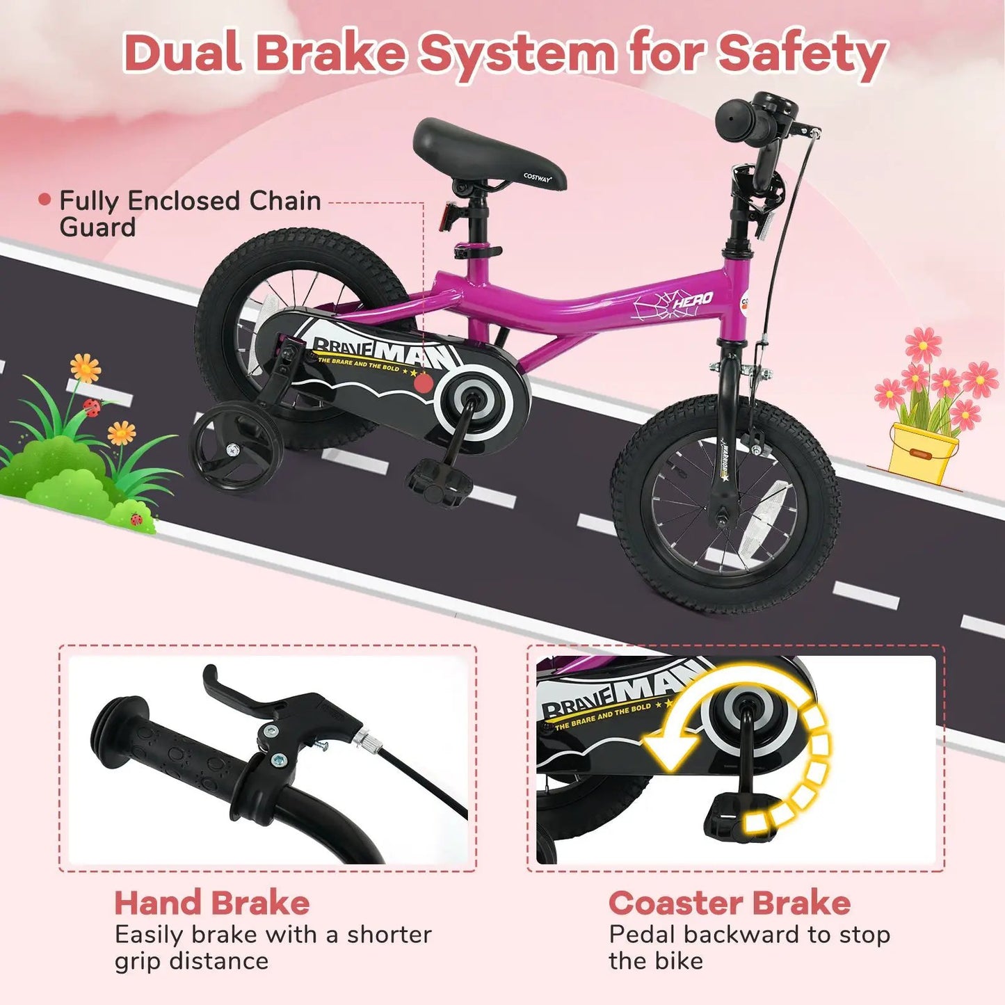 Kids Bike 14-Inch with Training Wheels Pink