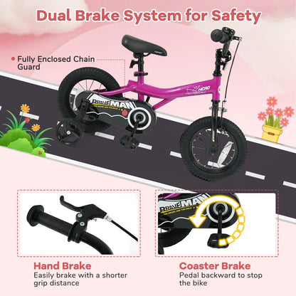 Kids Bike 14-Inch with Training Wheels Pink