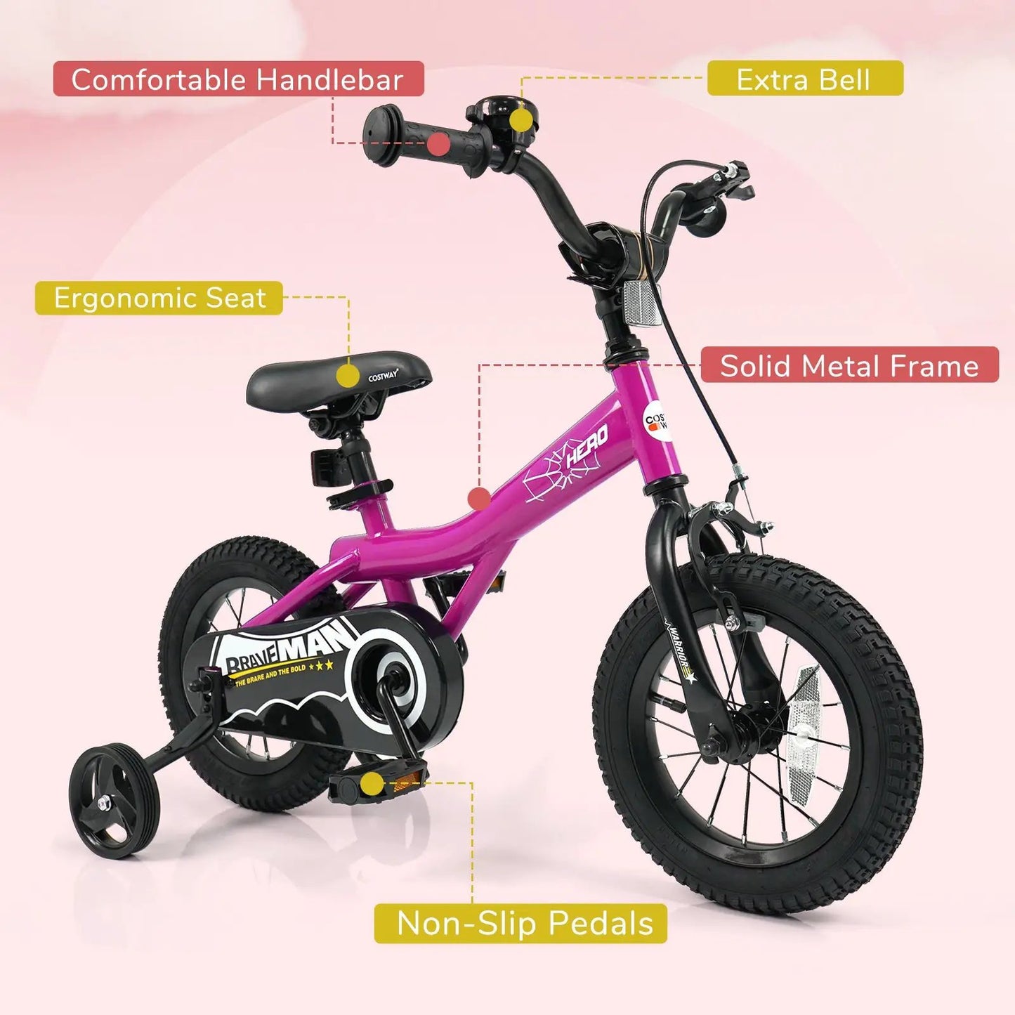 Kids Bike 14-Inch with Training Wheels Pink