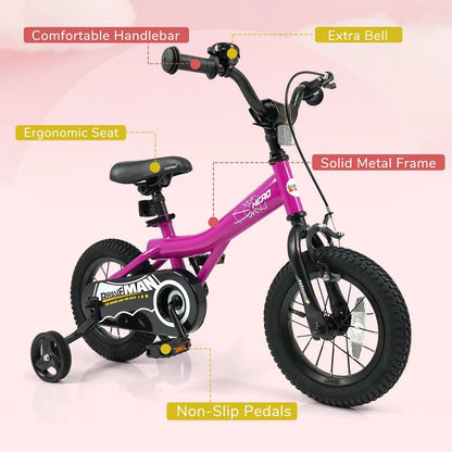 Kids Bike 14-Inch with Training Wheels Pink