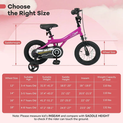 Kids Bike 14-Inch with Training Wheels Pink