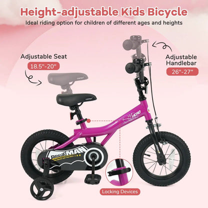 Kids Bike 14-Inch with Training Wheels Pink